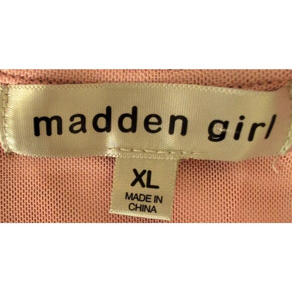 Beaded Cherry Print Sheer Mesh Top Women XL Y2K Coquette Indie Sleaze Pink Crop - Picture 5 of 8